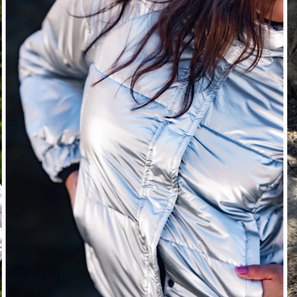 Puffer Jacket- Metallic Silver - Picture 2 of 4